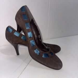 MASSIMO BALDI‎ ITALY Ribbon Brown Sueded LEATHER PUMPS HEELS Shoes Sz 9 B